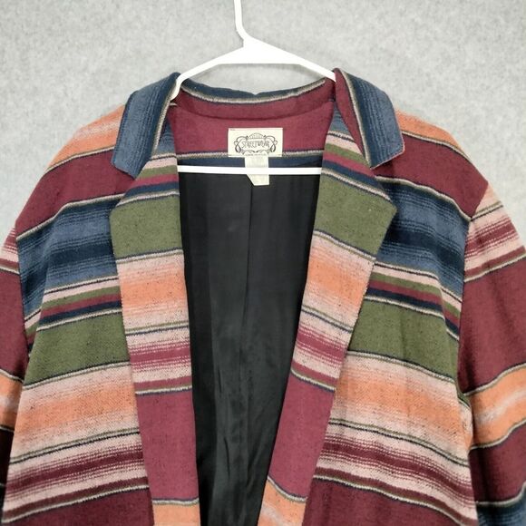 Vintage Streetwear Wmns Medium Striped Open Front Blazer Cardigan Jacket USA - Picture 2 of 10